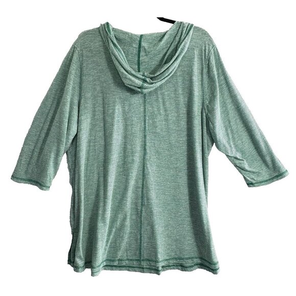 CATHERINES Women Top Pullover Long Sleeve Hooded Pocket Stripe Sz 1x Green 49-26 - Picture 2 of 12